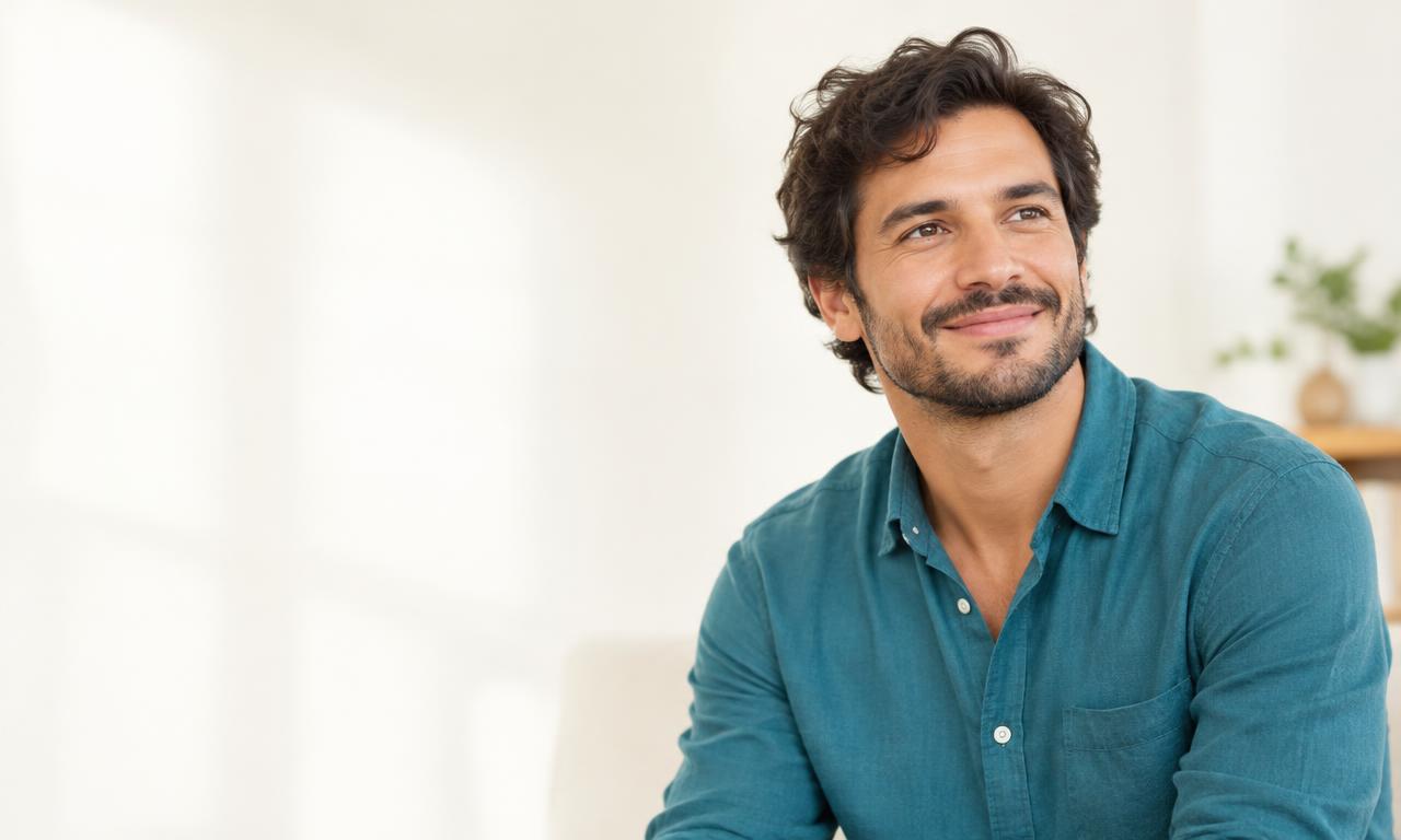 Homem sorrindo, pronto para iniciar sua jornada